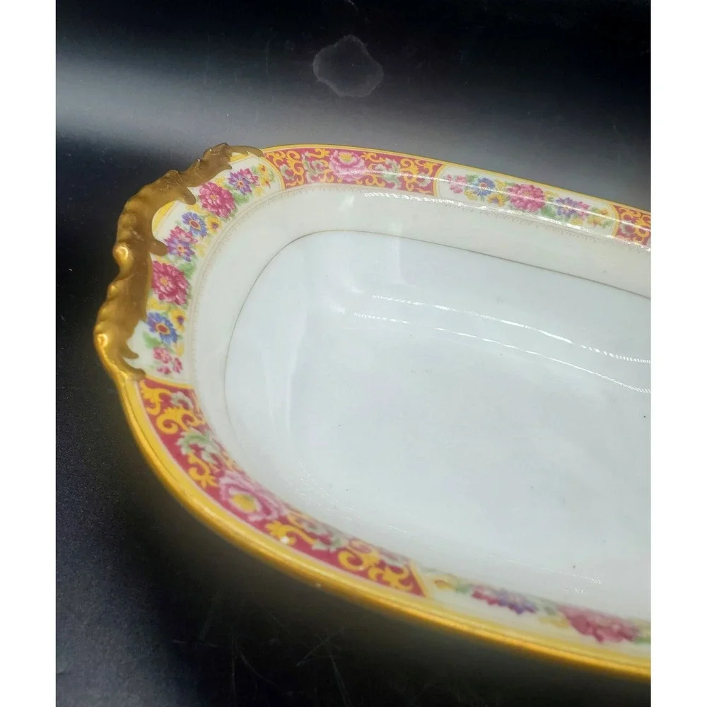 Vintage Vignaud Loesers Limoges France Oval Vegetable Bowl Hand Painted 10